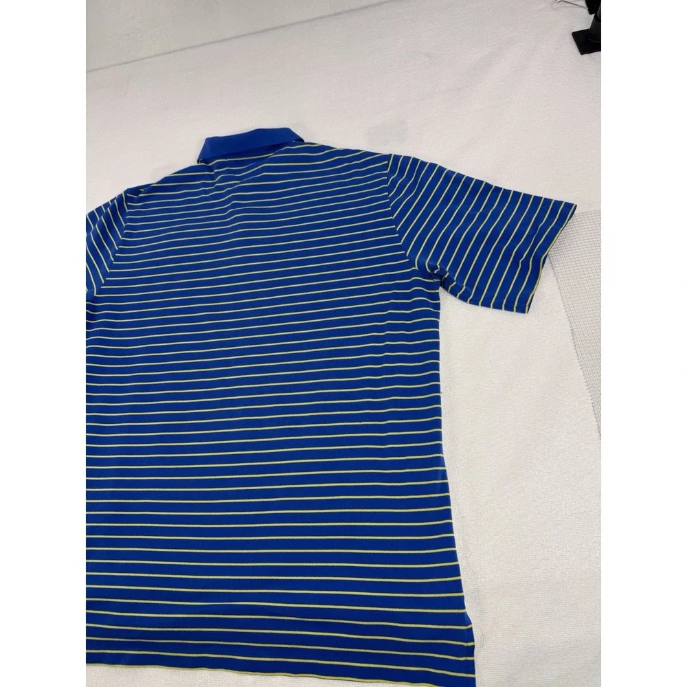 Polo Golf Ralph Lauren Mens Large Blue Yellow Striped Pima Cotton Polo Shirt